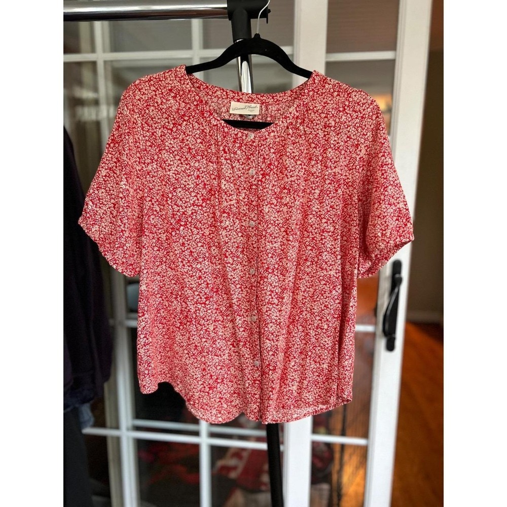 Universal Thread Womens XXL Red Floral Short Sleeve Flowy Button Up Blouse